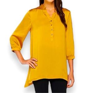 Denim & Co. Size XL Gold 3/4 Sleeve Button Front Pullover Tunic w/Trapeze
Hem
